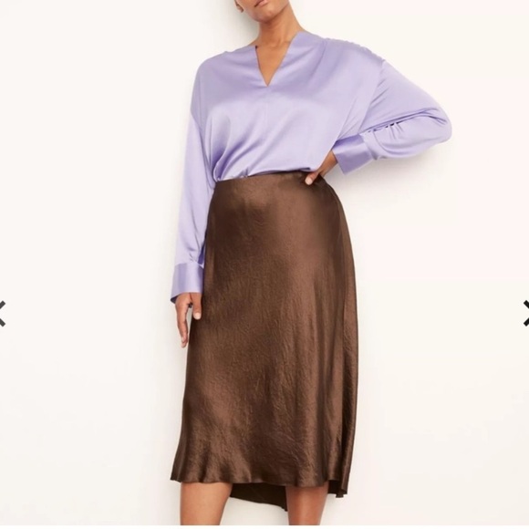 New! Vince satin Slip Midi Skirt Nut Brown silk 1X plus size nwot 33409 - Picture 1 of 13